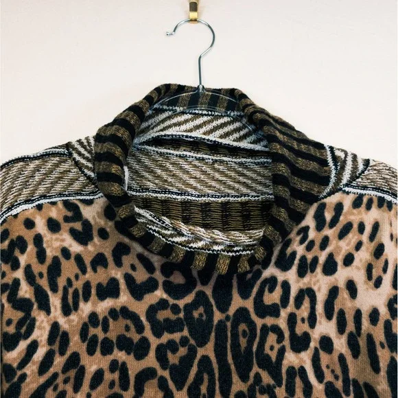 Gimmicks Sweater Womens L Brown Leopard Print Mixed Media Boho Indie Mob Wife - Picture 14 of 16